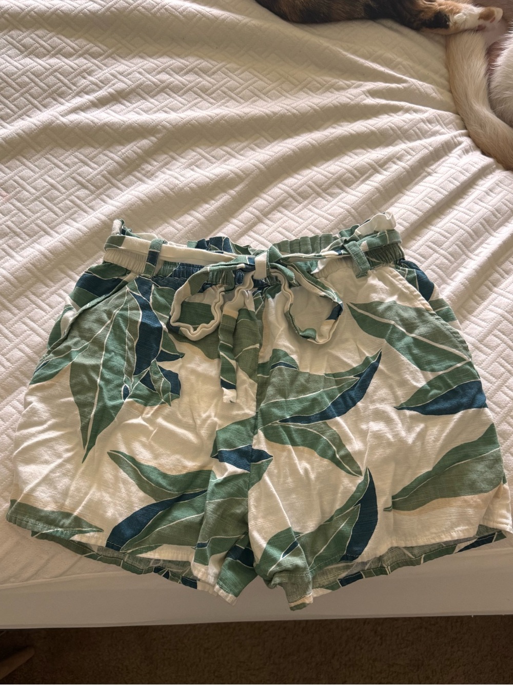 Billabong Cream Shorts with Green and Teal Leaf Print